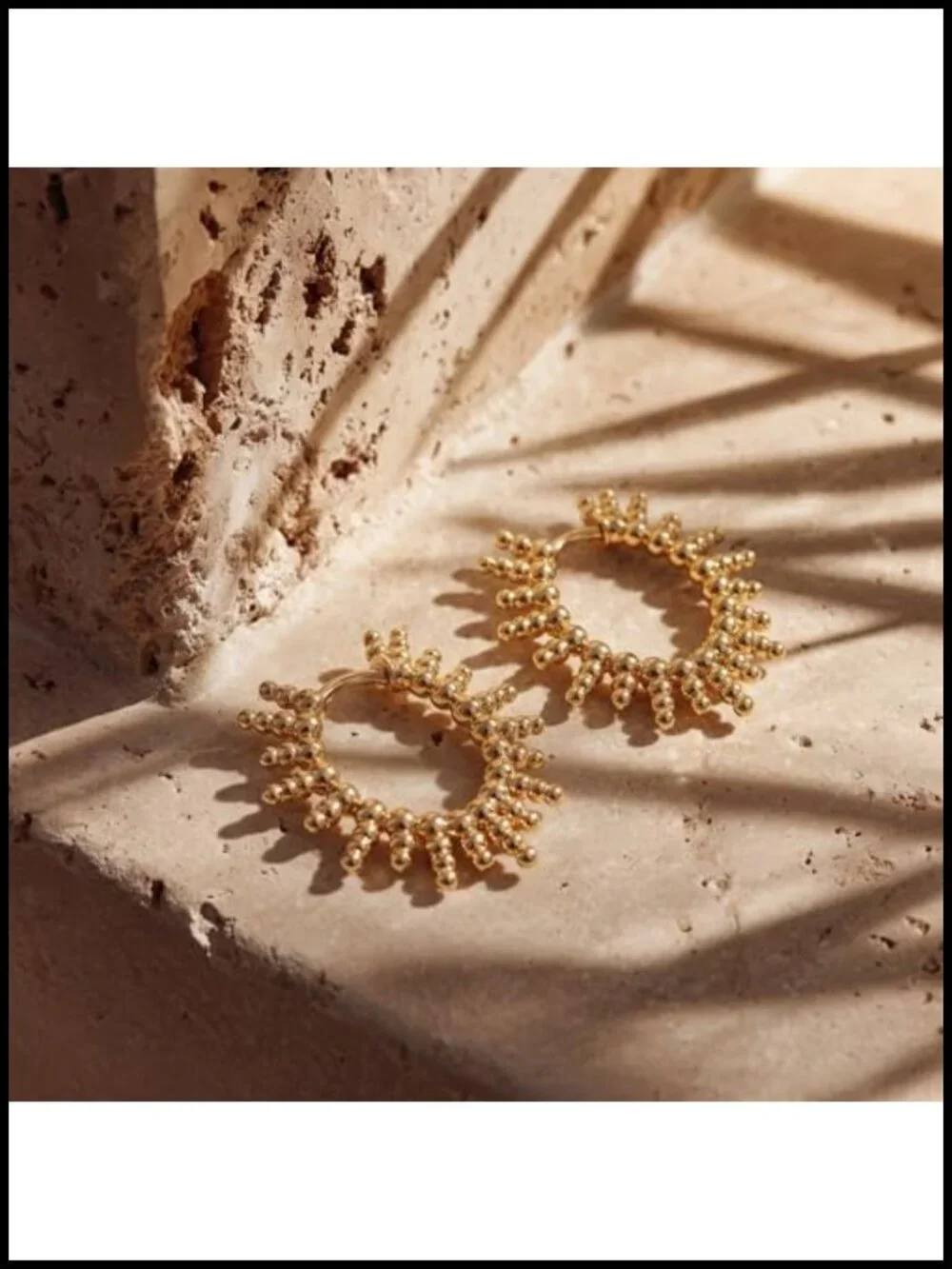 18K Gold Plated Hoop Earrings with Spike Bead Drop Design, Hinged Closure, 25mm
